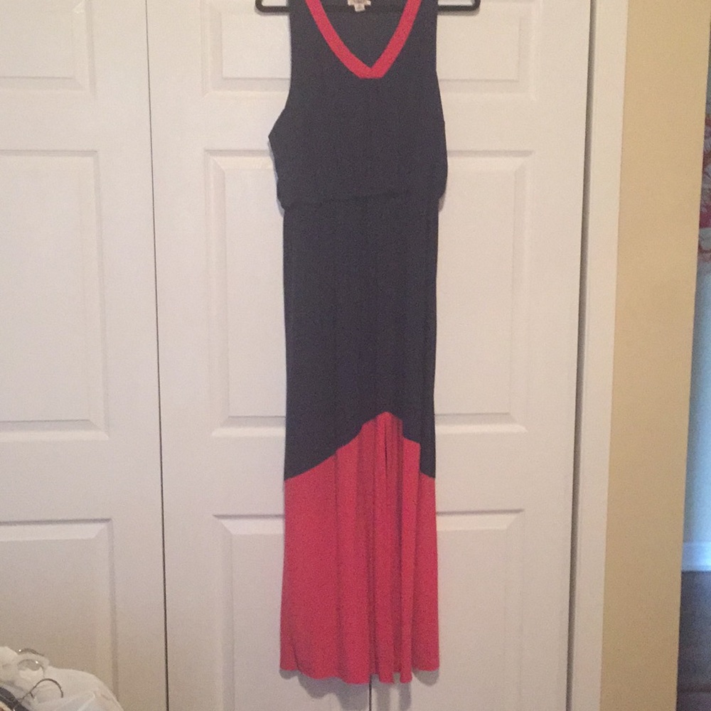 Navy and coral maxi with slit